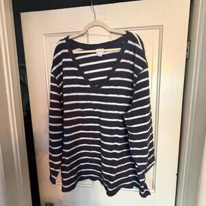 Ava & Viv Plus Size 4X Navy Striped V-Neck Texture Knit Sweater